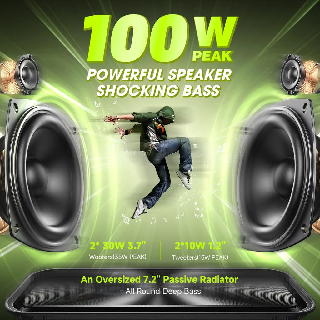 (100W Peak} Loud Bluetooth Speakers Wireless Waterproof Speaker