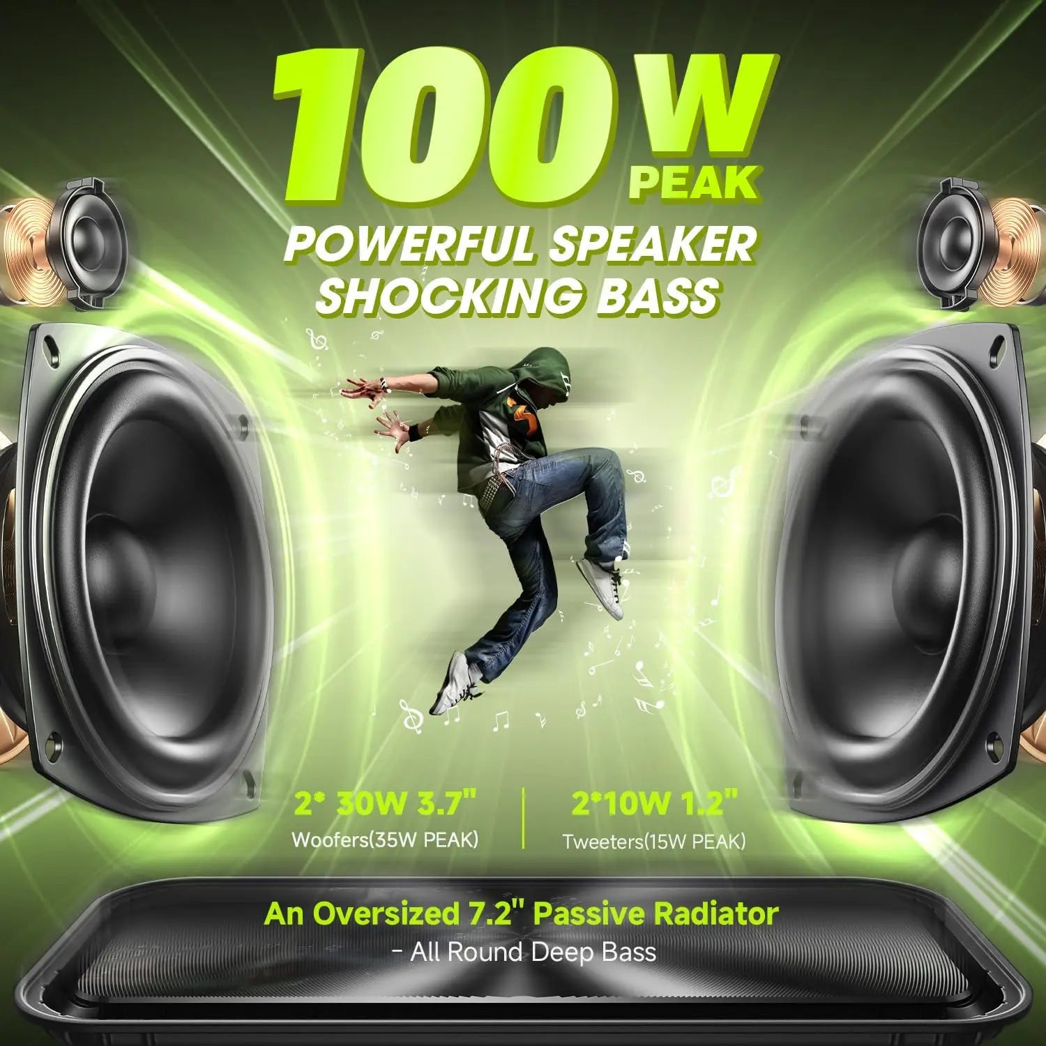 (100W Peak} Loud Bluetooth Speakers Wireless Waterproof Speaker