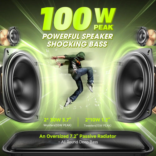 (100W Peak} Loud Bluetooth Speakers Wireless Waterproof Speaker