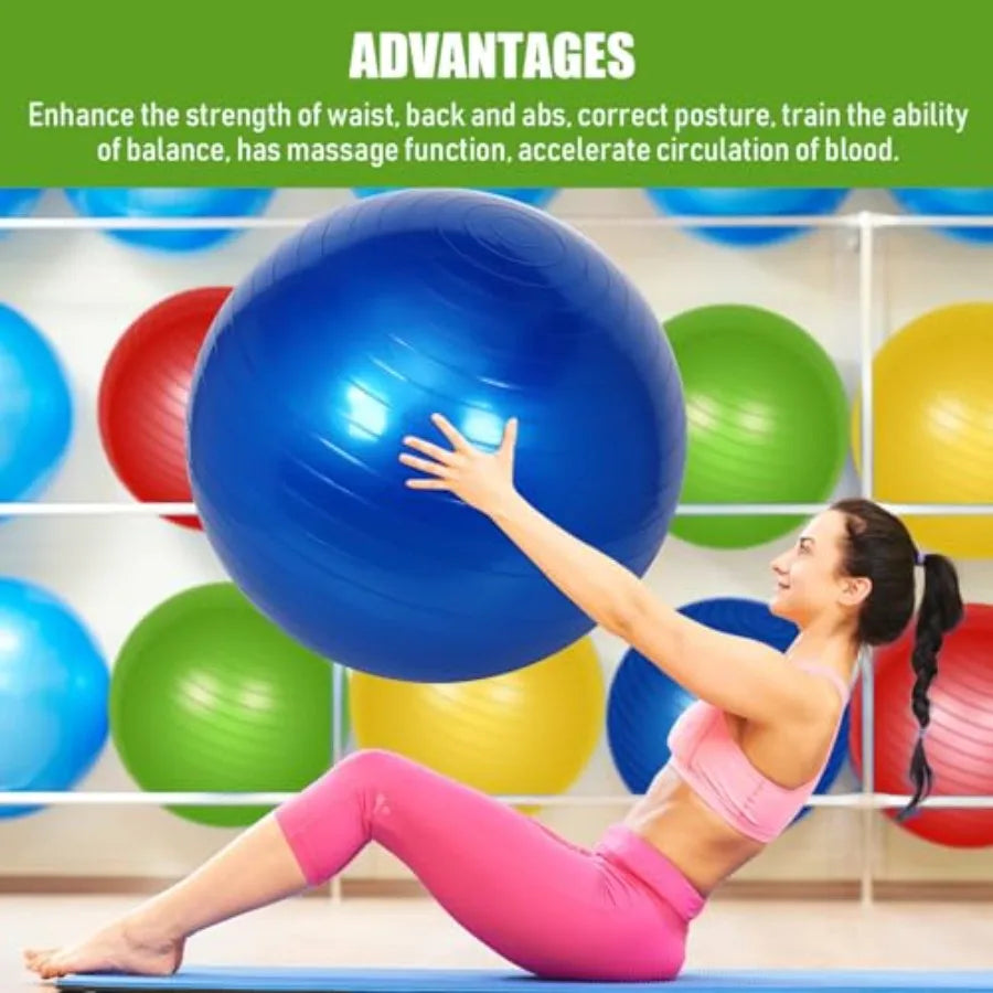 4 Pcs 26 Inch Yoga Exercise Ball for Pilates Pregnancy Birthing Fitness with Quick Pump Anti Burst in Blue for Improved Posture