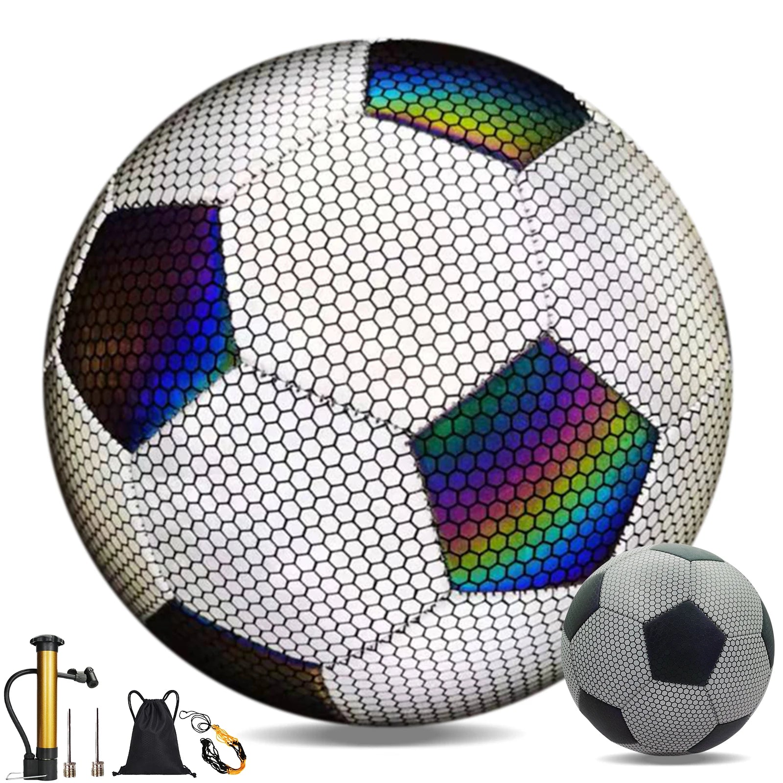 Size 5 Professional Soccer Ball - Holographic Reflective Football,
