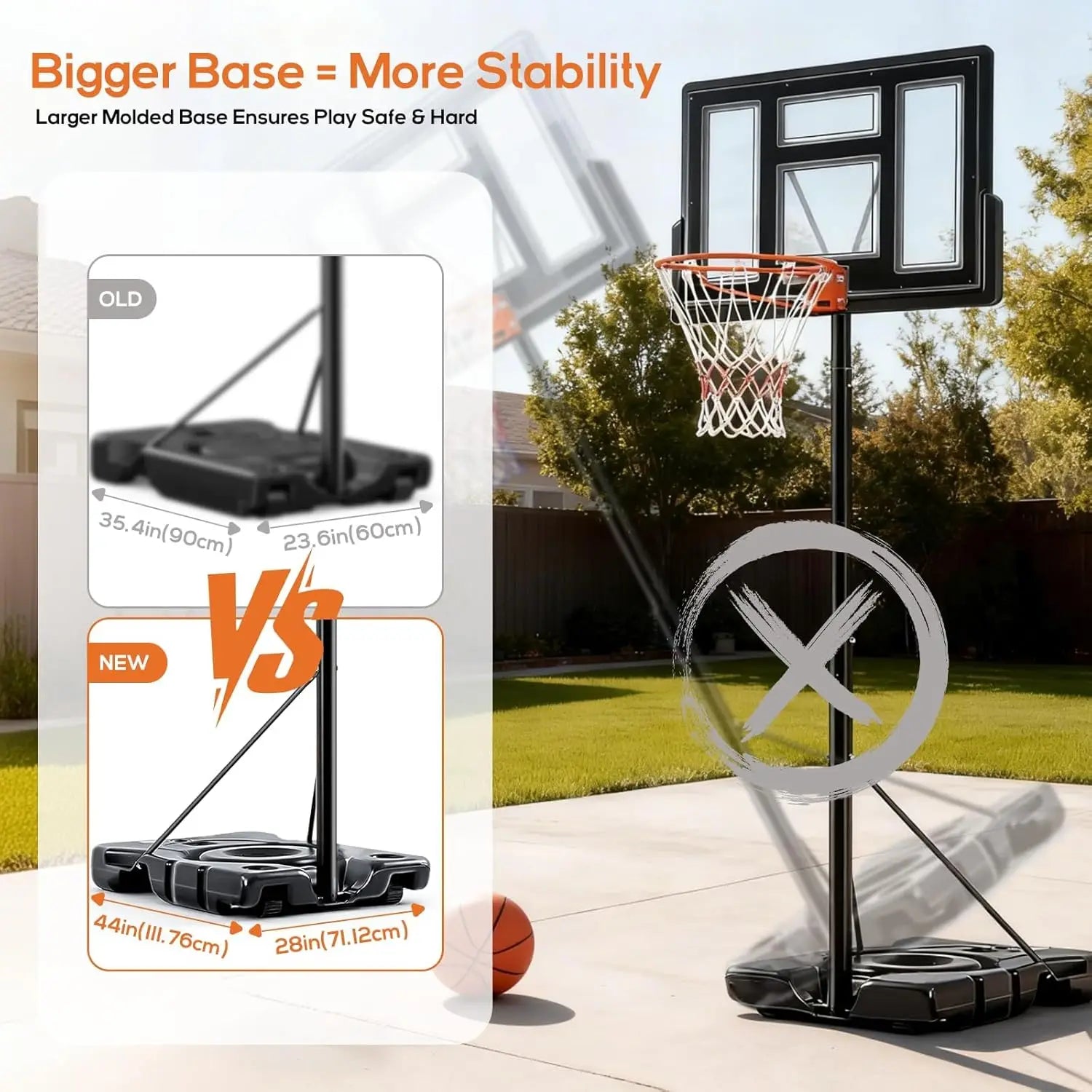 44 Inch Portable Basketball Hoop Outdoor, Adjustable