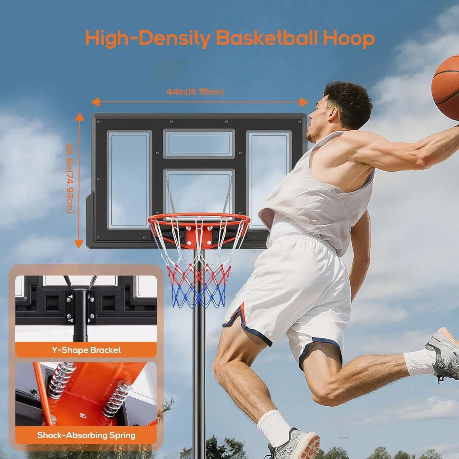 44 Inch Portable Basketball Hoop Outdoor, Adjustable