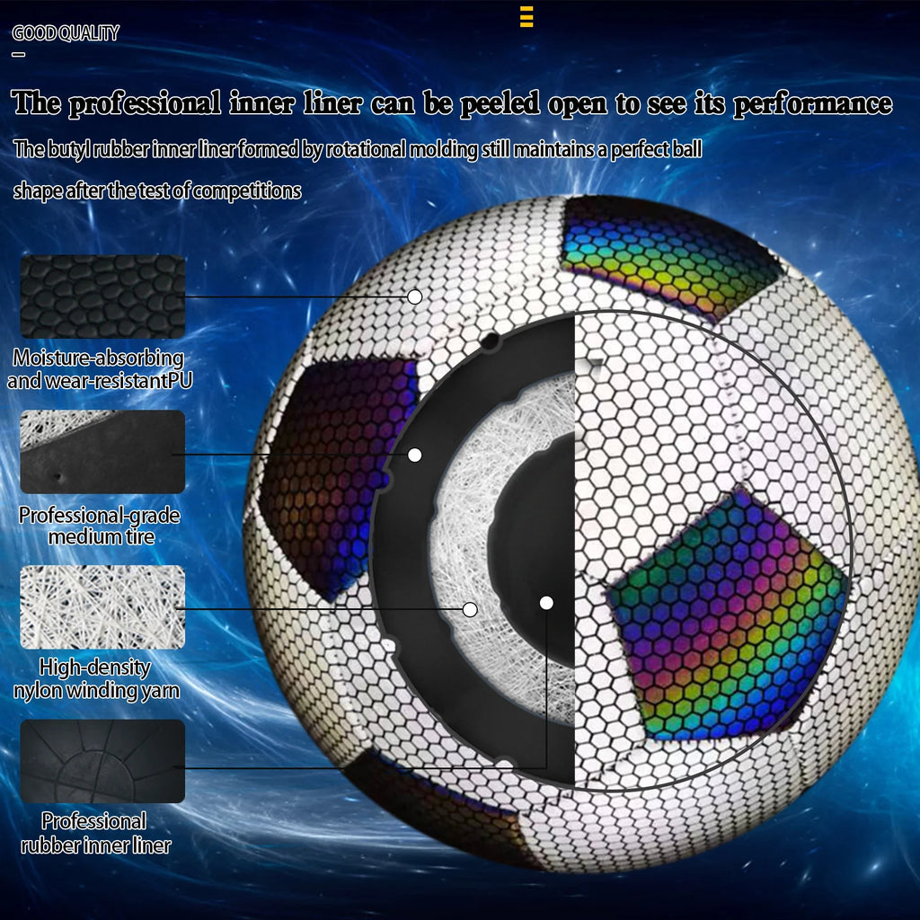Size 5 Professional Soccer Ball - Holographic Reflective Football,