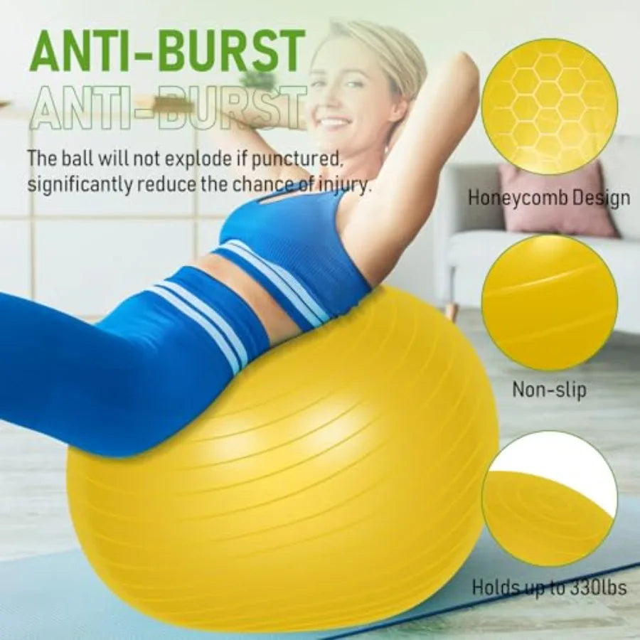 4 Pcs 26 Inch Yoga Exercise Ball for Pilates Pregnancy Birthing Fitness with Quick Pump Anti Burst in Blue for Improved Posture