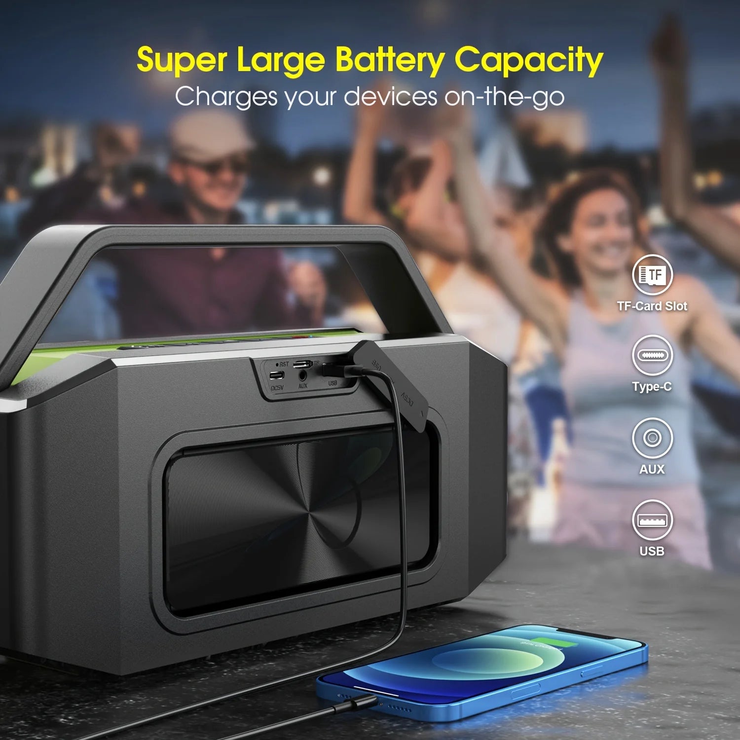 (100W Peak} Loud Bluetooth Speakers Wireless Waterproof Speaker