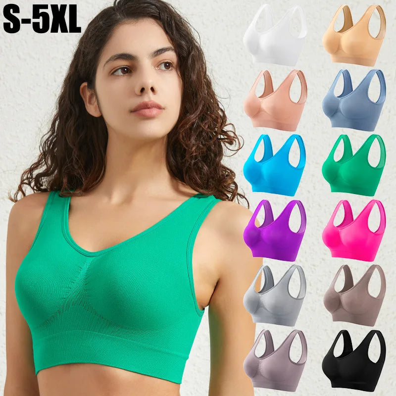 Women's S-5XL Seamless Bra Push-Up Sports Bra Non-wire Crop Tops Solid Color Sexy Lingerie No Pads Breathable Female Brassiere