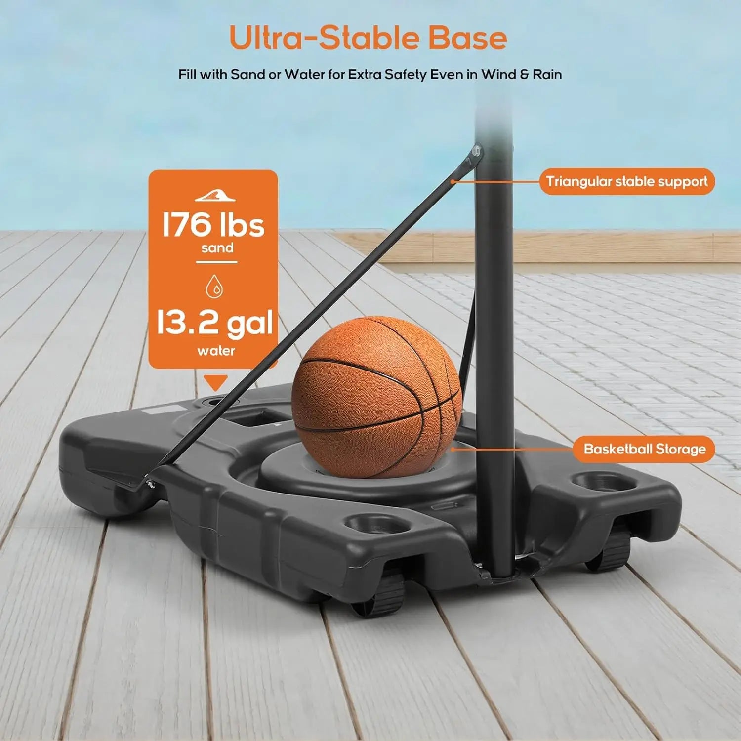 44 Inch Portable Basketball Hoop Outdoor, Adjustable