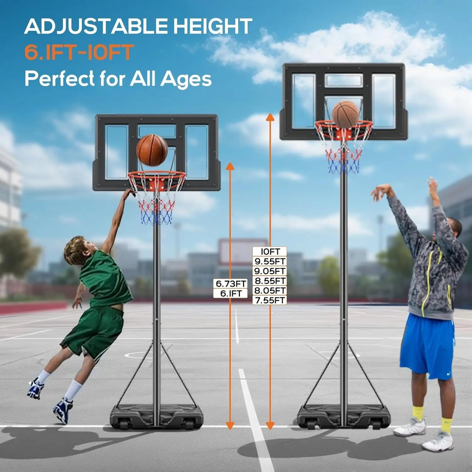 44 Inch Portable Basketball Hoop Outdoor, Adjustable