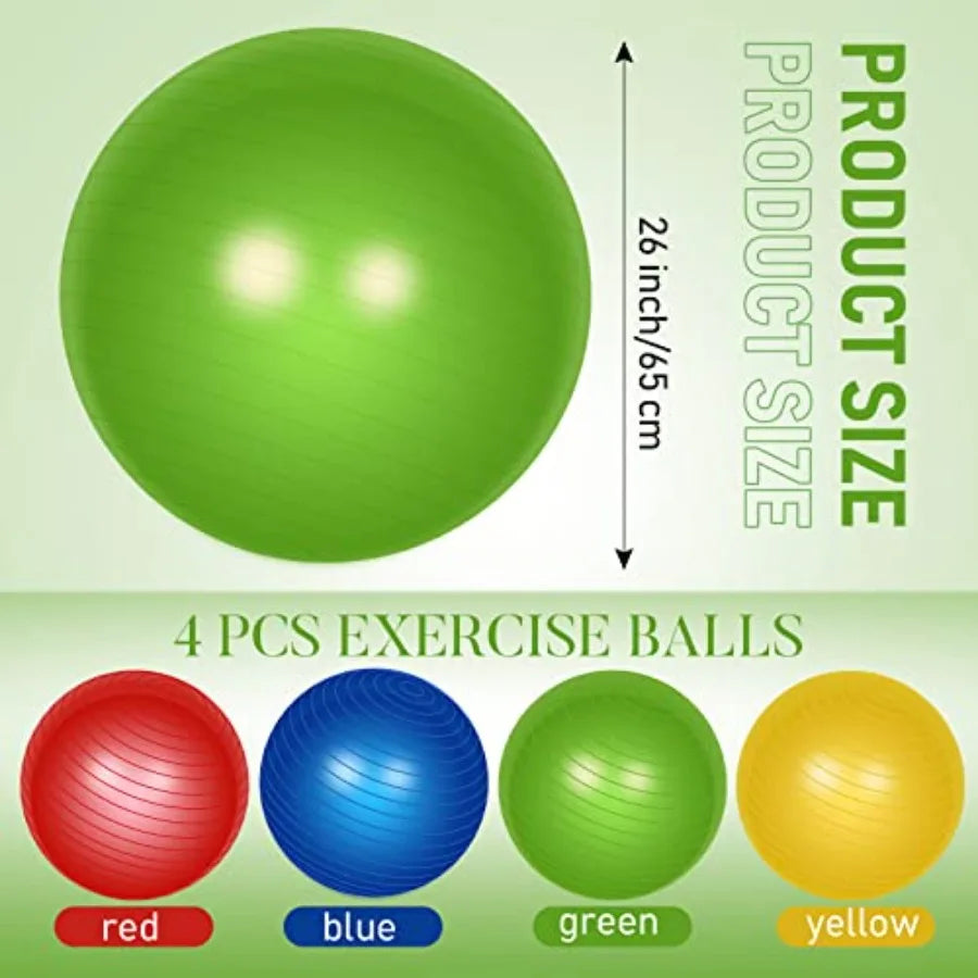 4 Pcs 26 Inch Yoga Exercise Ball for Pilates Pregnancy Birthing Fitness with Quick Pump Anti Burst in Blue for Improved Posture